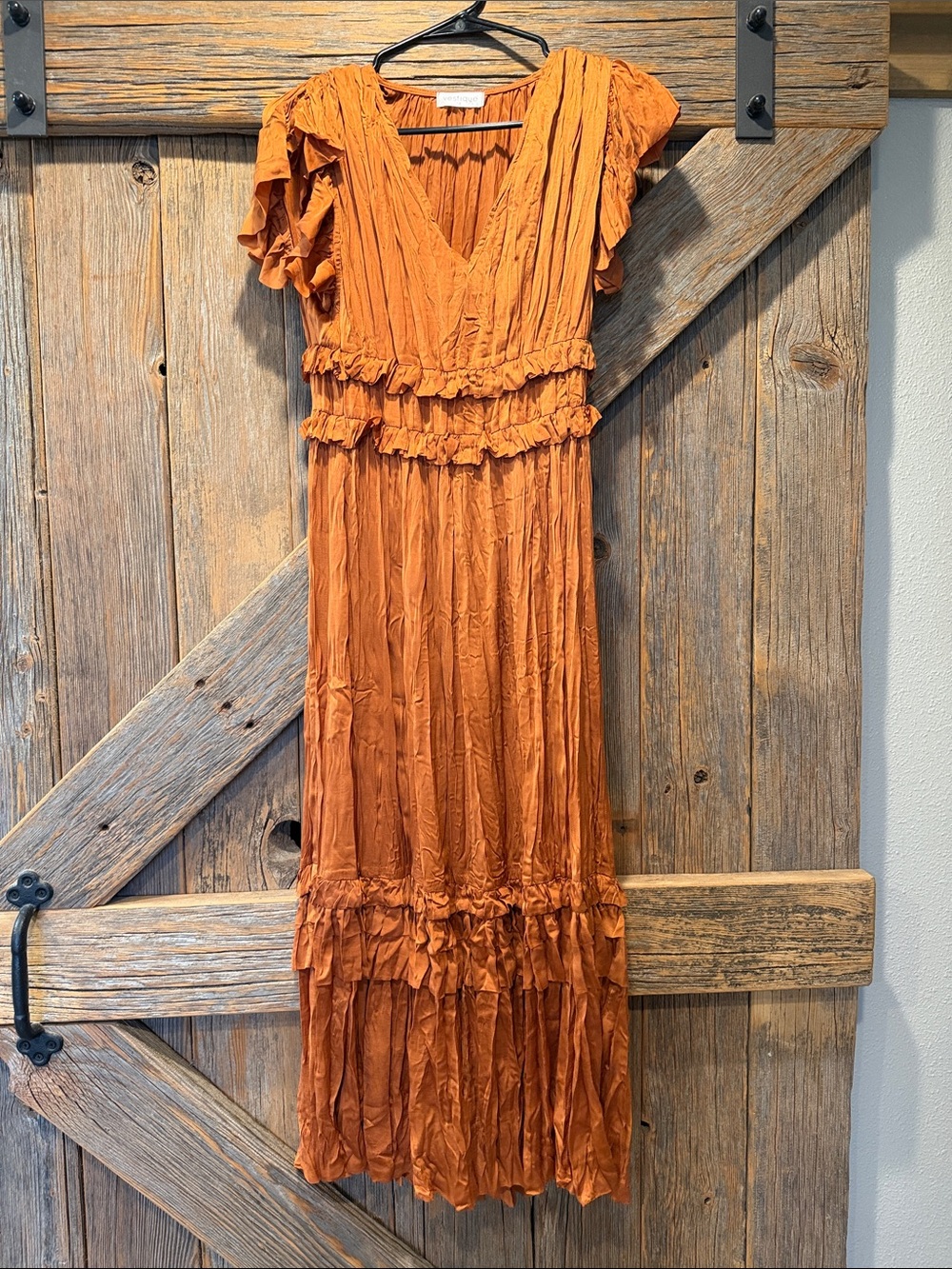 vestique Burnt Orange Ruffle Maxi Dress